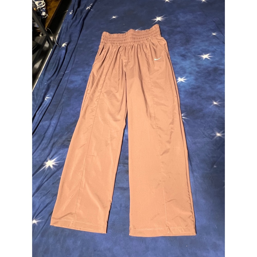 Nike Dri-FIT Wide Leg Smocked Waist Pants Mauve Pink Womens Medium Pockets